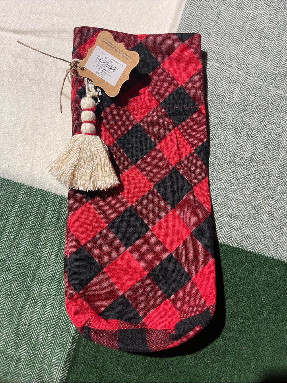 Mud Pie Buffalo Plaid Christmas Wine Bag